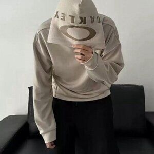 NWT Oakley Men's Medium Beige Hoodie Embroidered Hood Design Streetwear Rare